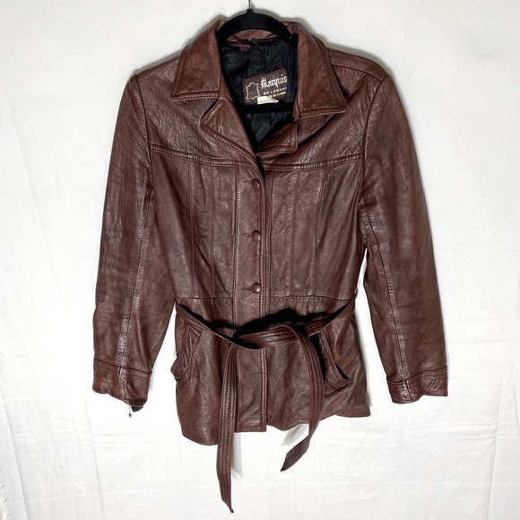 Marquis Jackets & Blazers - Vintage Marquis Of London Reddish Brown Belted Leather Jacket XS